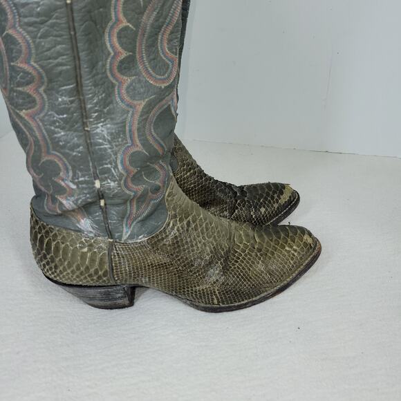 J Chisholm Boots Womens Sz 7.5M Gray Rodeo Western Python Snakeskin Leather Boot - Picture 6 of 16